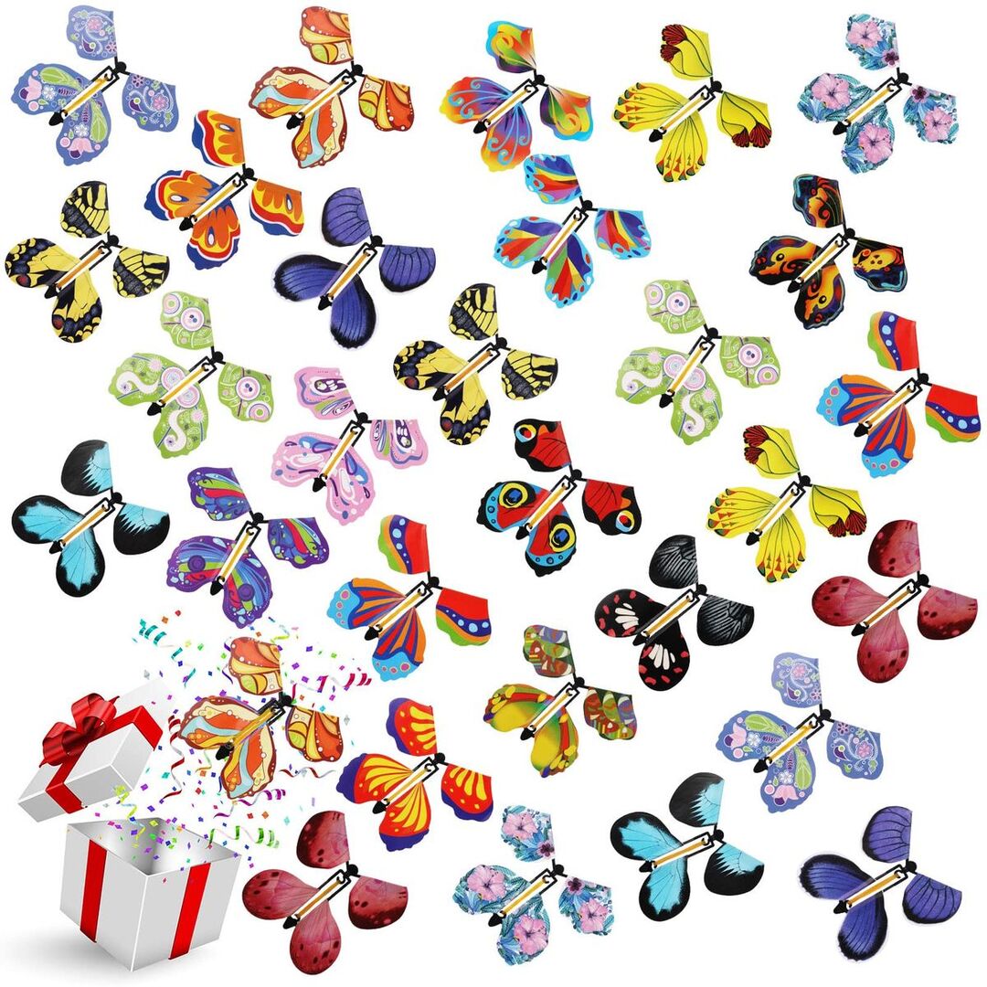Assorted colorful FlutterWish wind-up flying butterfly card inserts