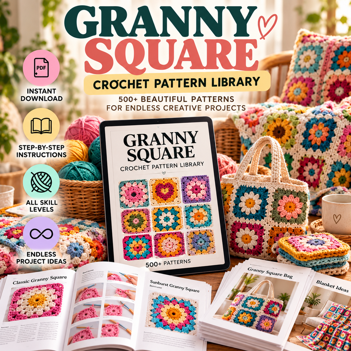 Granny Square Crochet Pattern Library