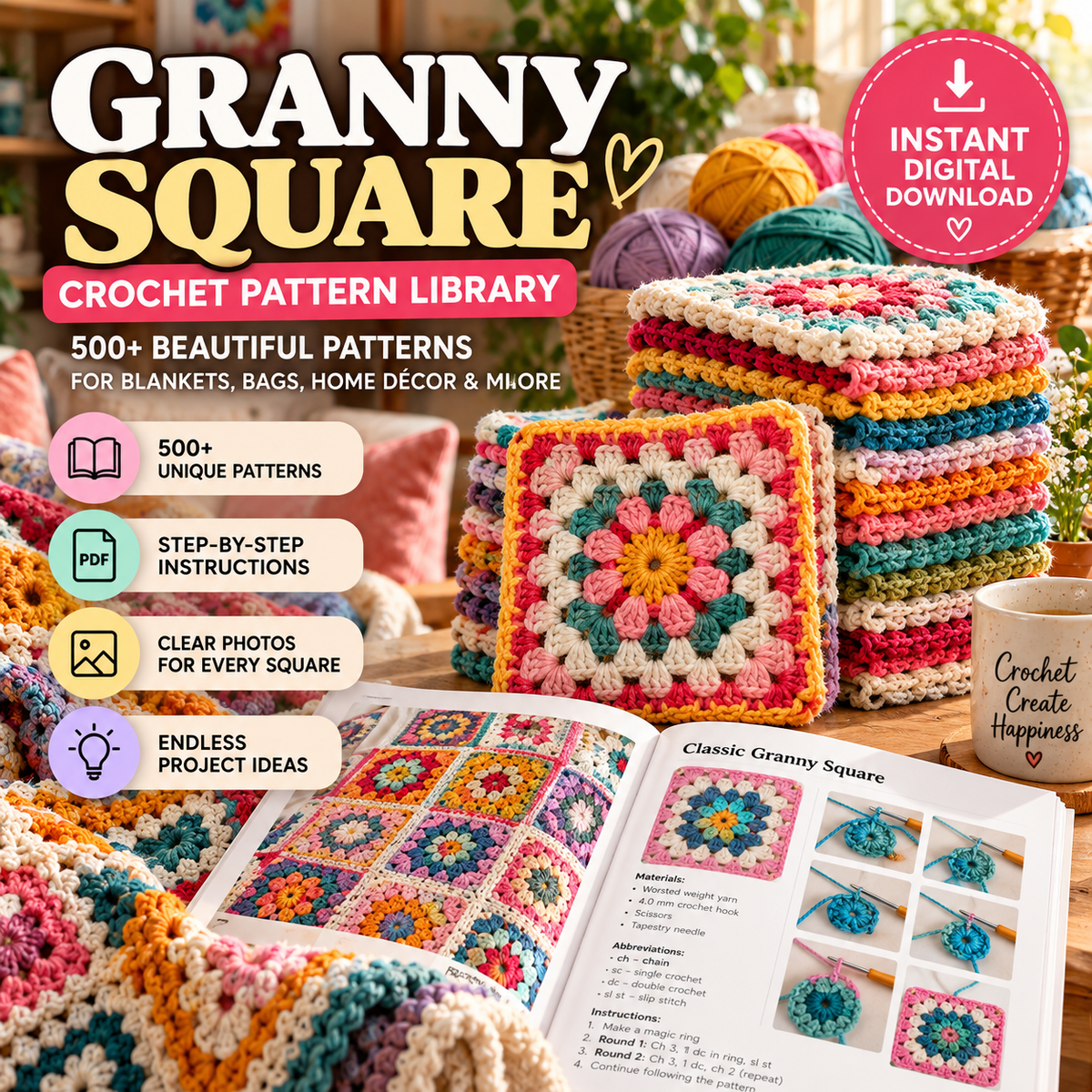 Granny Square Crochet Pattern Library