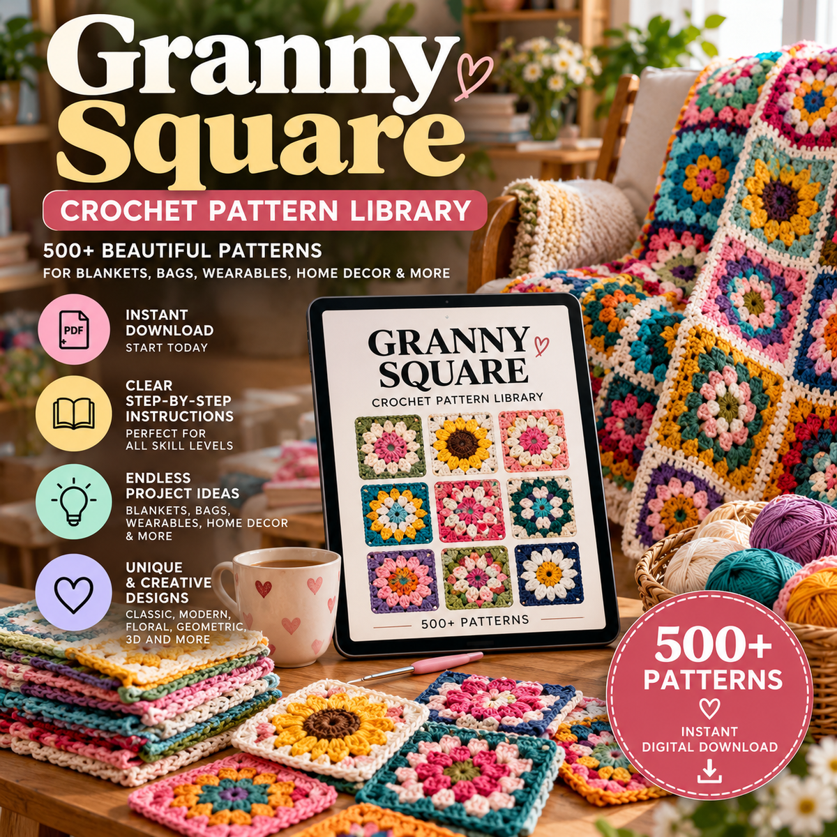 Granny Square Crochet Pattern Library