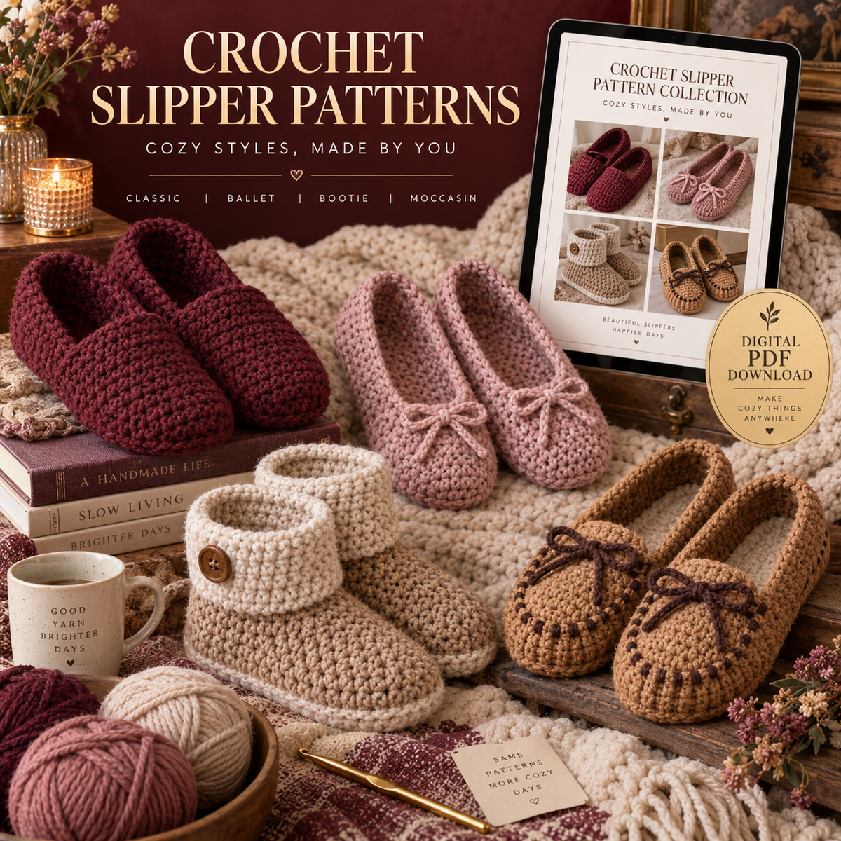 Crochet slipper pattern collection digital PDF